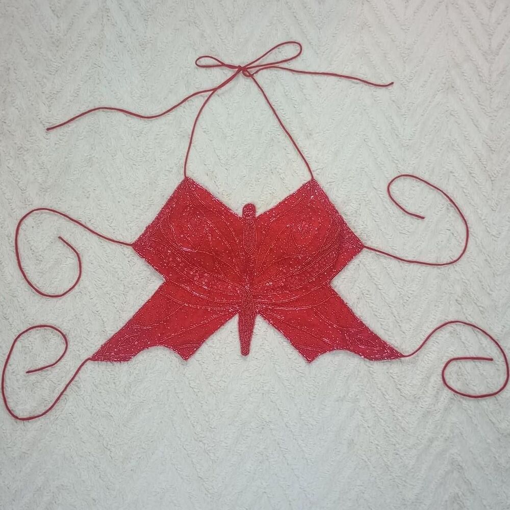 Y2K Red Beaded Sequin Butterfly Fairy Top